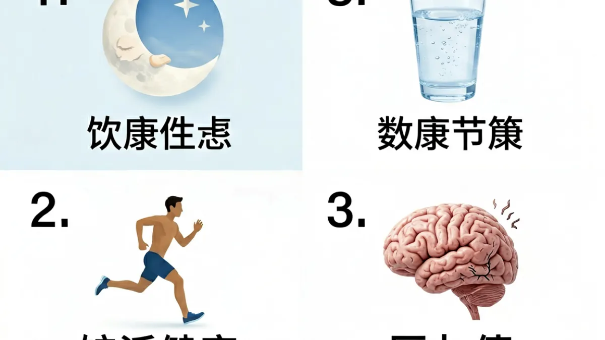 一张对比不同生活习惯与精液质量关系的科普信息图，包含睡眠、饮水、运动和压力四个维度的图标与数值